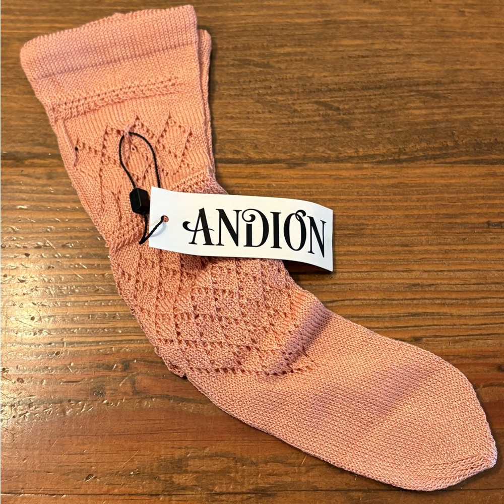 NWT Andion Spain Hand Knit Delicate Lace Socks Women’s Terracotta Pink NEW